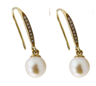 [GG-EAR280-SD] 14K Earring Huck with Pearl & Synthetic Diamond