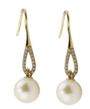 [GG-EAR278-SD] 14K Earring Huck with Pearl & Synthetic Diamond 