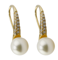 [GG-EAR279-SD] 14K Earring Huck with Pearl & Synthetic Diamond 
