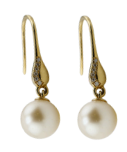[GG-EAR281-SD] 14K Earring Huck with Pearl & Synthetic Diamond 