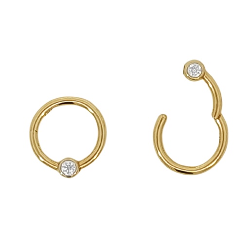 [GG-SGM06-1.2-8-CZ] 14K Real Gold Hinged Segment Ring Clicker with Cubic Zirconia - 16GA(1.2mm) 