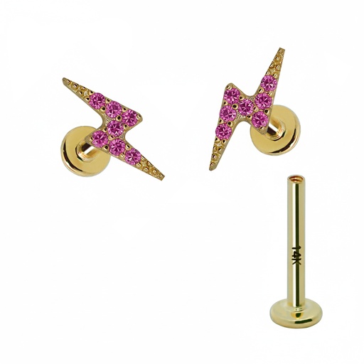 14K Real Gold Internally Threaded Labret with Natural Gem Stone Thunder Top 