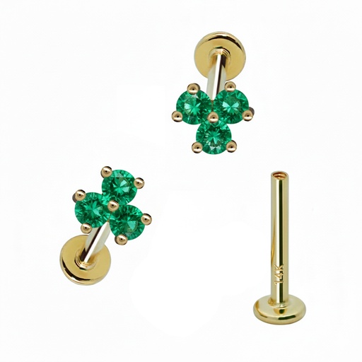 14K Real Gold Internally Labret with Natural Gem Stone Top   