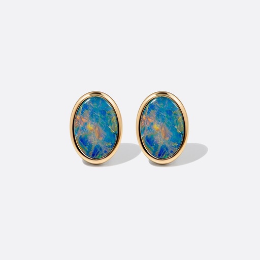 [EZA-N-08-25] Essenza Opale 18K Gold Ear Stud with Natural Black Opal Doublet
