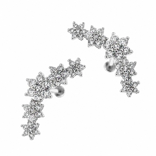 [S-LAB-INT63-1.2-8-CZ] Steel 316L Internally Labret in 5 Flower Design with Cubic Zirconia - Labret base 3mm