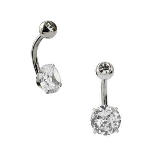 [S-BAN68-1.6-10-5/8-CZ] Steel 316L Belly Button Banana with Prong Set Round Crystal (5+8mm)