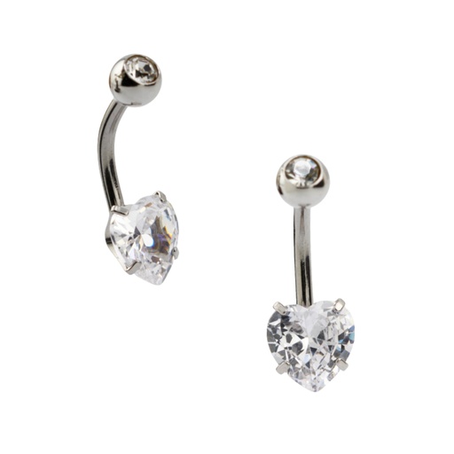 [S-BAN69-1.6-10-5/8-CZ] Steel 316L Belly Button Banana with Prong Set Heart Cubic Zirconia (5+8mm)