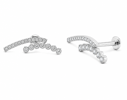 [S-LAB-INT64-1.2-8-CZ] Steel 316L Internally Labret in Double Lined Cubic Zirconia Paved Curve Top - Labret base 3mm