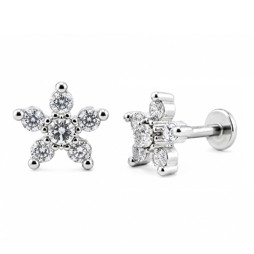 [S-LAB-INT69-1.2-6-CZ] Steel 316 Internally Labret with Cubic Zirconia Flower Top - Labret base 4mm