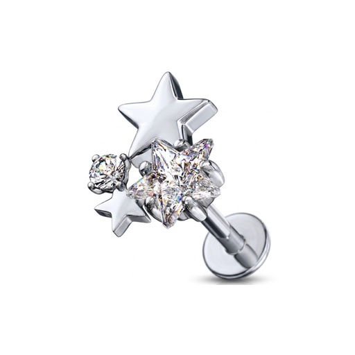 [S-LAB-INT73-1.2-8-CZ] Steel 316L Internally Labret with Cluster Cubic Zirconia Star Top - Labret base 4mm