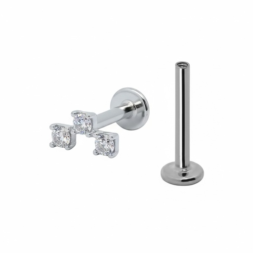 14K White Gold Internally Labret with 3 Synthetic Diamond Top