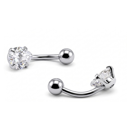 [S-BAN31-1.6-10-5-CZ] Steel 316L Bananabell with Prong Setted Drop Cubic Zirconia  