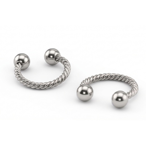 [S-CBB20-1.2-8-3/3] Steel 316L Twisted Circular Barbell with Plain Screwball