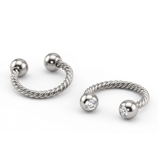 [S-CBB23-1.2-8-3/3-CC] Steel 316L Twisted Circular Barbell with Crystal Screwball 