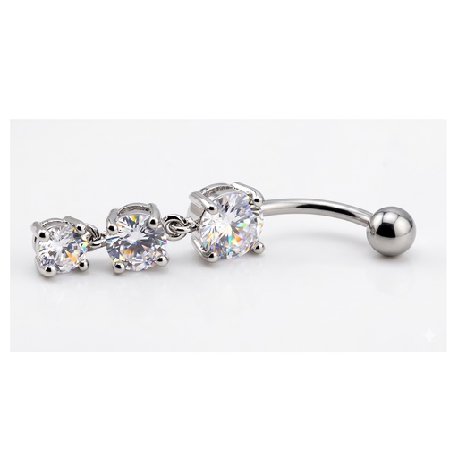 [T-BDC250-1.6-10-CZ] Titanium G23 Belly Button Banana with 3 Round CZ Stone Setting in Fashion Design 