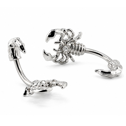 [S-BNC583-1.6-10-CC] Steel 316L Belly Button Banana in Brass Scorpion Design with Center Crystal-14GA(1.6mm)    