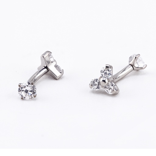 [WGT-BBR61-1.2-6-SW] Titanium G23/ASTM F-136 White Gold Ti-PVD Coated Bananabell with Swarovski Cubic Zirconia  -  Internal Thread 0.9mm 