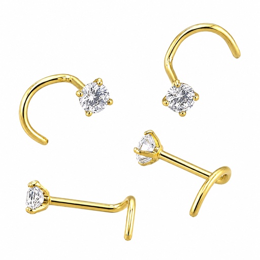 [GDT-NSD31-1.0-7-2-SW] Titanium G23 Gold Ti-PVD Coated Nose Spiral with Round Swarovski Cubic Zirconia    