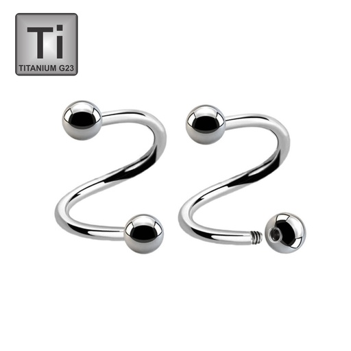 Titanium G23 Spiral and Twister with balls in different sizes- 16GA(1.2mm)