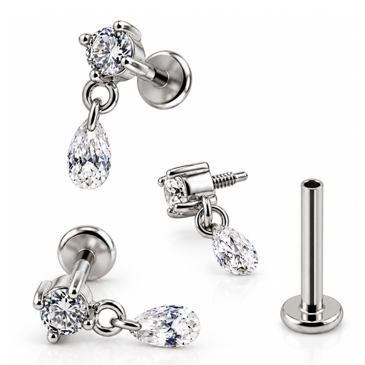 Steel 316L Internally Labret with Round & Teardrop Cubic Zirconia - (Full Steel)  