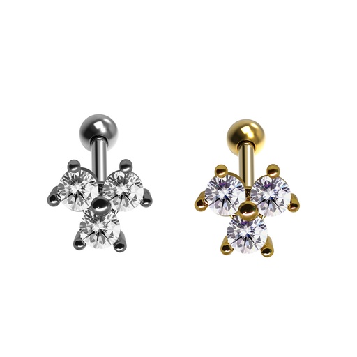 Steel 316L Barbell in Flower Design with Crystals - CC Crystal Clear