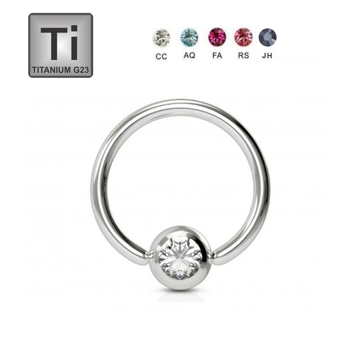 Titanium G23 BCR with 5mm Crystal Clip-in Ball - 14GA(1.6mm)