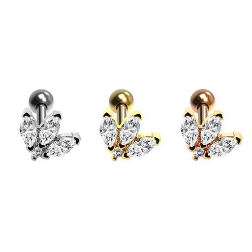 Steel 316L Barbell in Fashion Design with Crystals - CC Crystal Clear