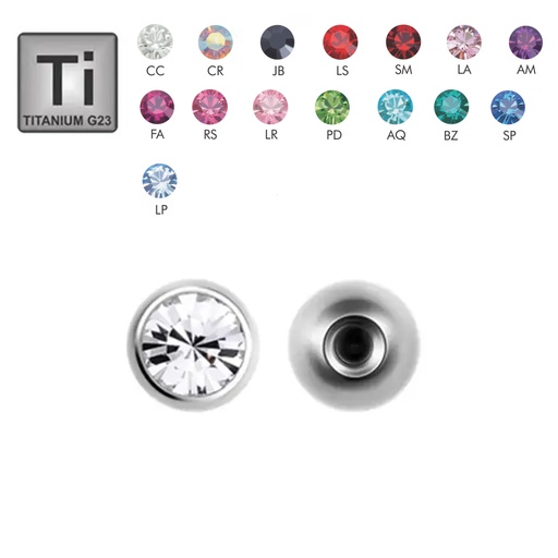 Titanium G23 Screw Crystal Ball - 14GA(1.6mm) 