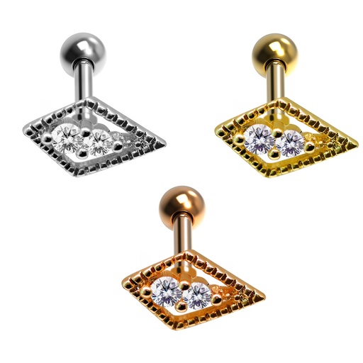 Steel 316L Barbell in Fashion Design with Crystals - CC Crystal Clear