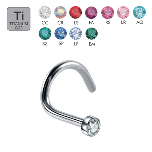 Titanium G23 Nose Spiral with 2.5mm Flat Crystal Disc - 18GA(1.0mm)