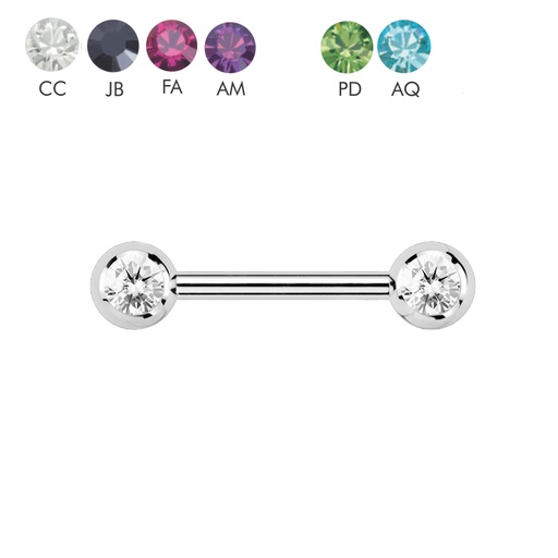 Steel 316L Barbell with Double Side Setted Crystal Balls. (5+5mm) - 14GA(1.6mm)