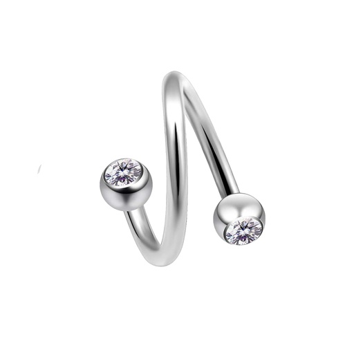 [S-SPR05-B-1.2-6-3/3] Steel 316L Spiral with Double Setted Crystal Ball (3+3mm).