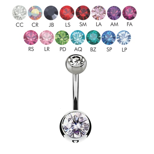 Steel 316L Bananabell with Double Setted Crystal Ball (5+8mm) - 14GA(1.6mm) 