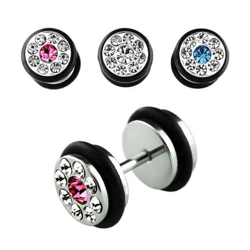 Steel 316L Ear Fake Plug with Epoxy Crystal Disc - 18GA(1.0mm) 
