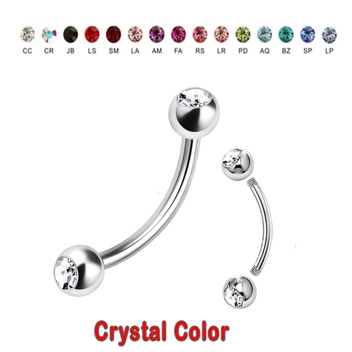Steel 316L Bananabell with Double Setted Crystal Balls (3+3mm) - 16GA(1.2mm)