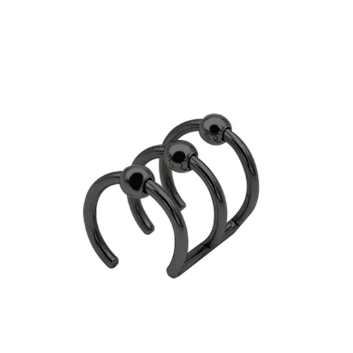 [BKS-EFR04-1.6-10] Steel 316L Black Ti-PVD Coated Clip-on Non-Piercing with 3 Rings 3 Balls - 14GA(1.6mm)