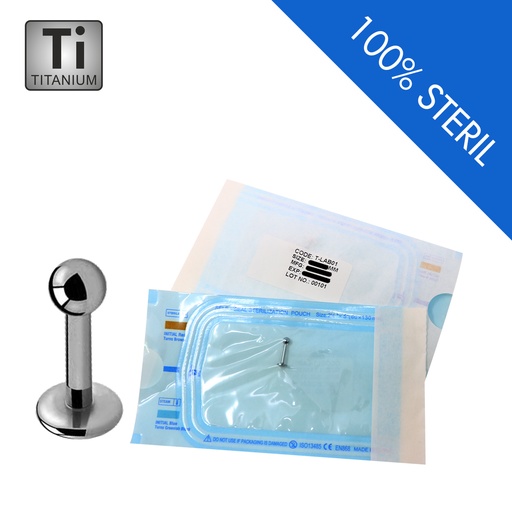Sterilized Titanium G23 Labret with Screwball - 16GA(1.2mm)   