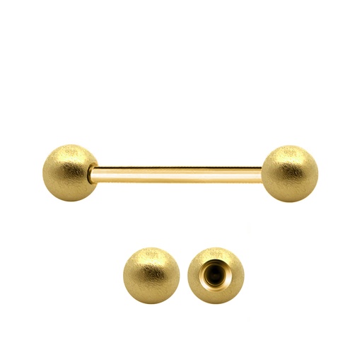 Steel 316L Gold Ti-PVD Coated Barbell with Sandblasted Screwballs -16GA(1.2mm)