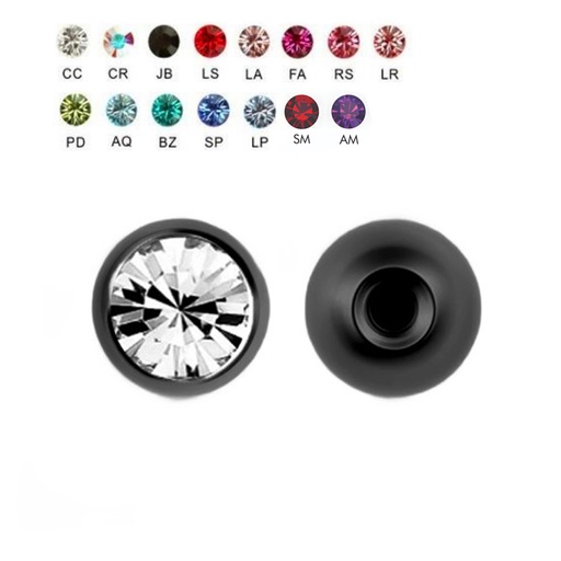 Steel 316L Black PVD Coated with Setted Crystal Ball - 16GA(1.2mm)