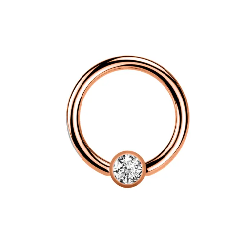 [RGS-BCR05-1.6-10-5-CC] Steel 316L Rose Gold Ti-PVD Coated BCR with 5mm Crystal Clip-in Ball - 14GA(1.6mm)