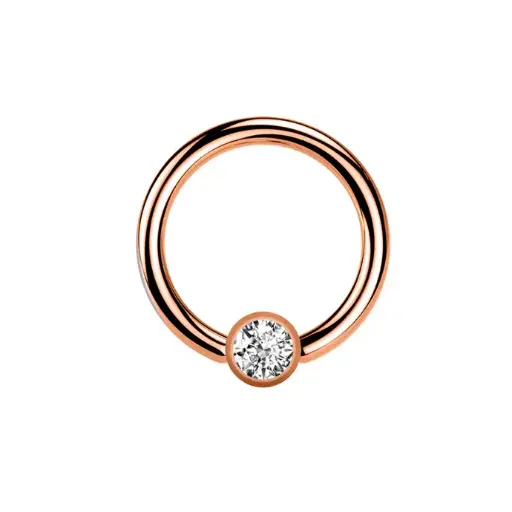 [RGS-BCR05-1.6-10-5-CC] Steel 316L Rose Gold Ti-PVD Coated BCR with 5mm Crystal Clip-in Ball - 14GA(1.6mm)