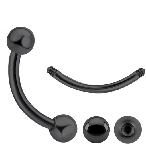 Steel 316L Black Ti-PVD Coated Bananabell with Screwballs - 14GA(1.6mm) 