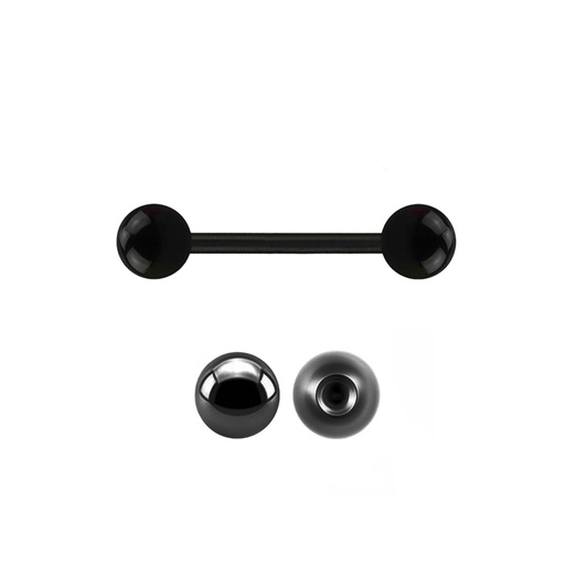 Steel 316L Black Ti-PVD Coated Barbell with Screwballs -16GA(1.2mm)
