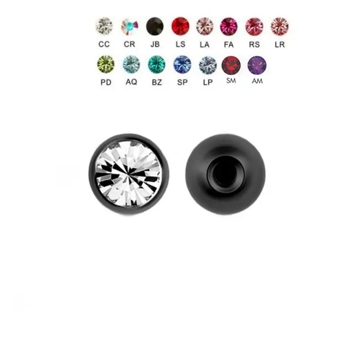 Steel 316L Black Ti-PVD Coated with Setted Crystal Ball - 14GA(1.6mm)