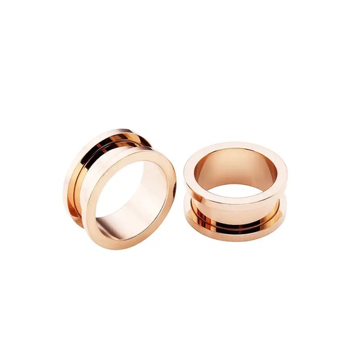 Steel 316L Rose Gold Ti-PVD Coated Hard Edge Tunnel, External Thread 