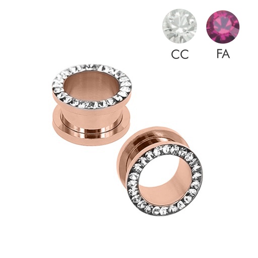 Steel 316L Rose Gold Ti-PVD Coated Hard Edge Gem Rimmed Tunnel
