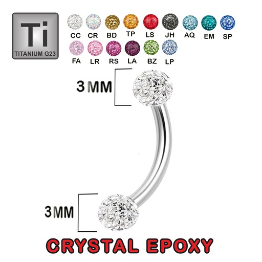 Titanium G23 Bananabell with Double Crystal Epoxy Covered Balls (3+3mm) - 16GA(1.2mm)