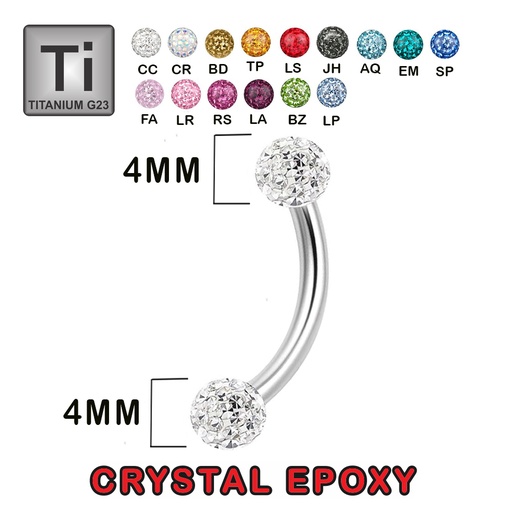 Titanium G23 Bananabell with Double Crystal Epoxy Covered Balls (4+4mm) - 14GA(1.6mm) 