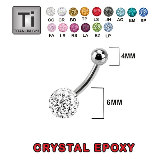 Titanium G23 Bananabell with Single Epoxy Covered Crystal (4+6mm) - 14GA(1.6mm)   