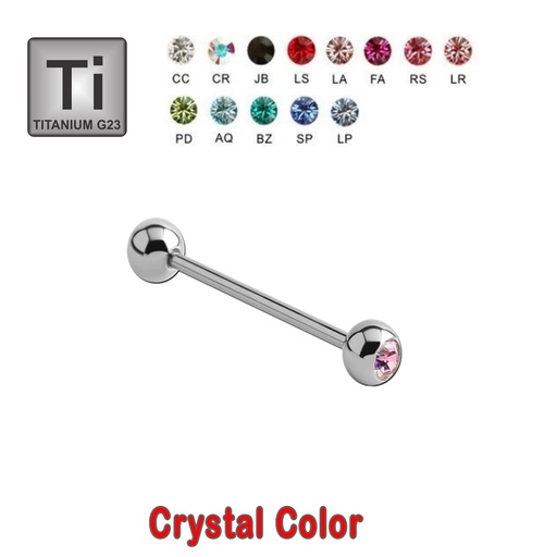 Titanium G23 Barbell with Single Setted Crystal Ball (6+6mm) - (14GA)1.6mm 
